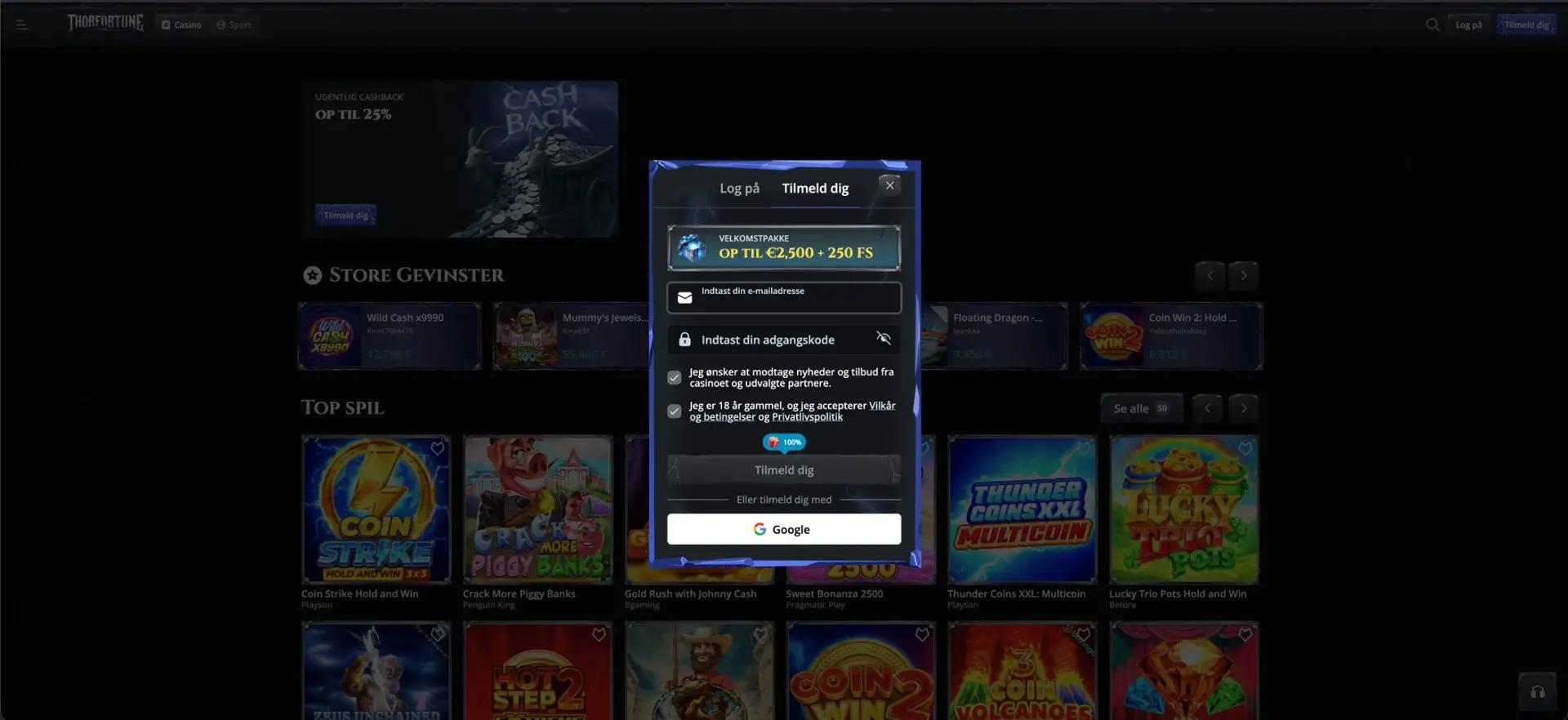 Opret en Thor Fortune konto